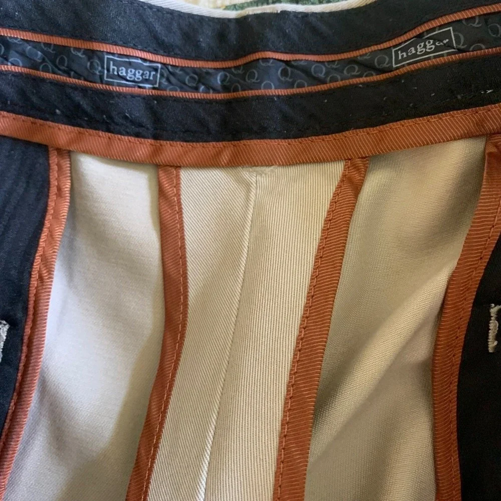 Haggar Mens Dress Pants 36x32 Khaki Flat Front Expandable Waist Cotton‎